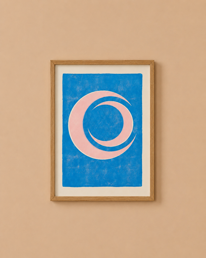 Plakat - måne, lyserød, blå
