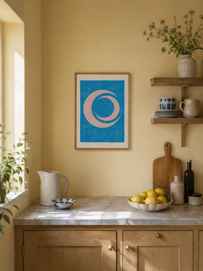 Plakat - måne, lyserød, blå