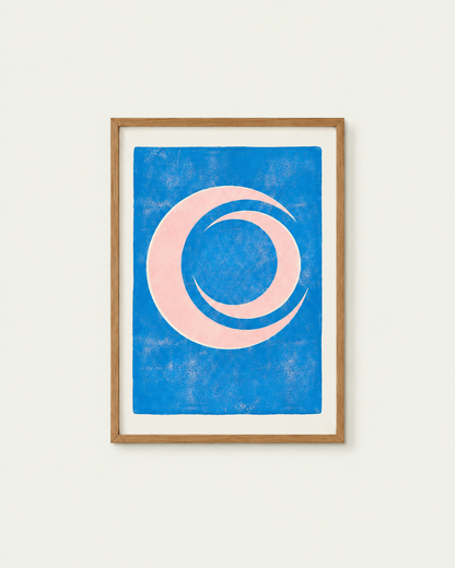 Plakat - måne, lyserød, blå
